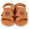 US stockist of Donsje USA's Poppy Tuti Fields premium handmade leather sandals.  Tan in color with a lovely tan sunflower on front and velcro fastening at back.  Sizes 0-12 mths have soft sole, 12-30mths have a soft flexible, rubber sole.