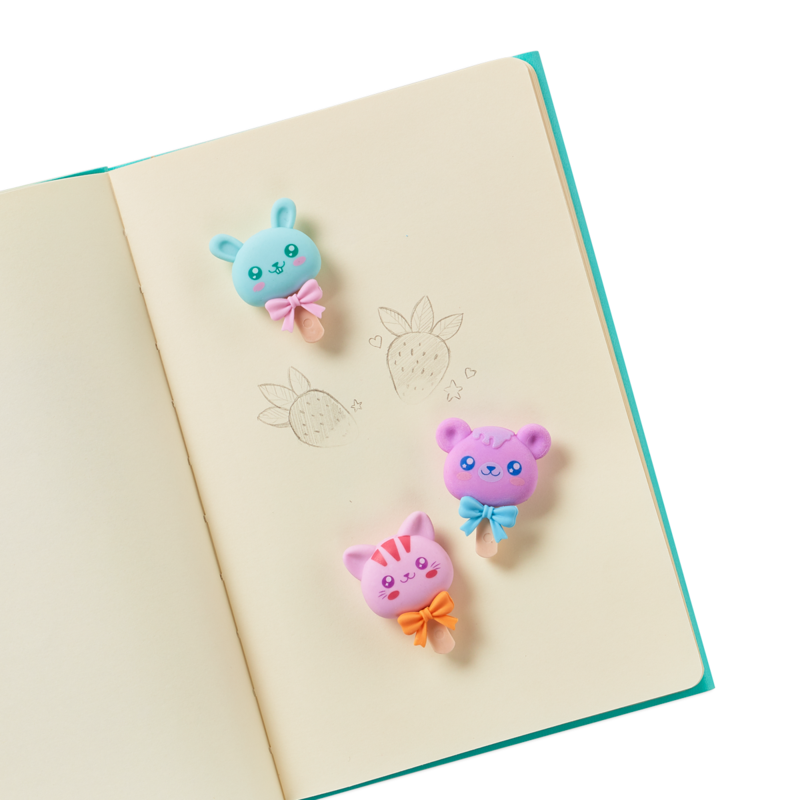 Stockist of Ooly's set of 3, strawberry scented, Cutie Pops Erasers.