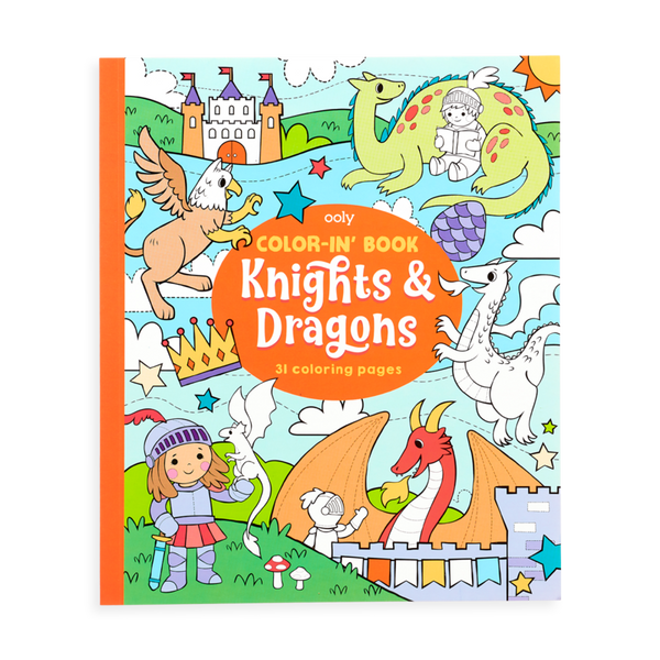US stockist of Ooly's Knights and Dragons coloring book.  Features 31 pages of medieval knights, dragons, castles and more.  Perforated pages for easy removal.