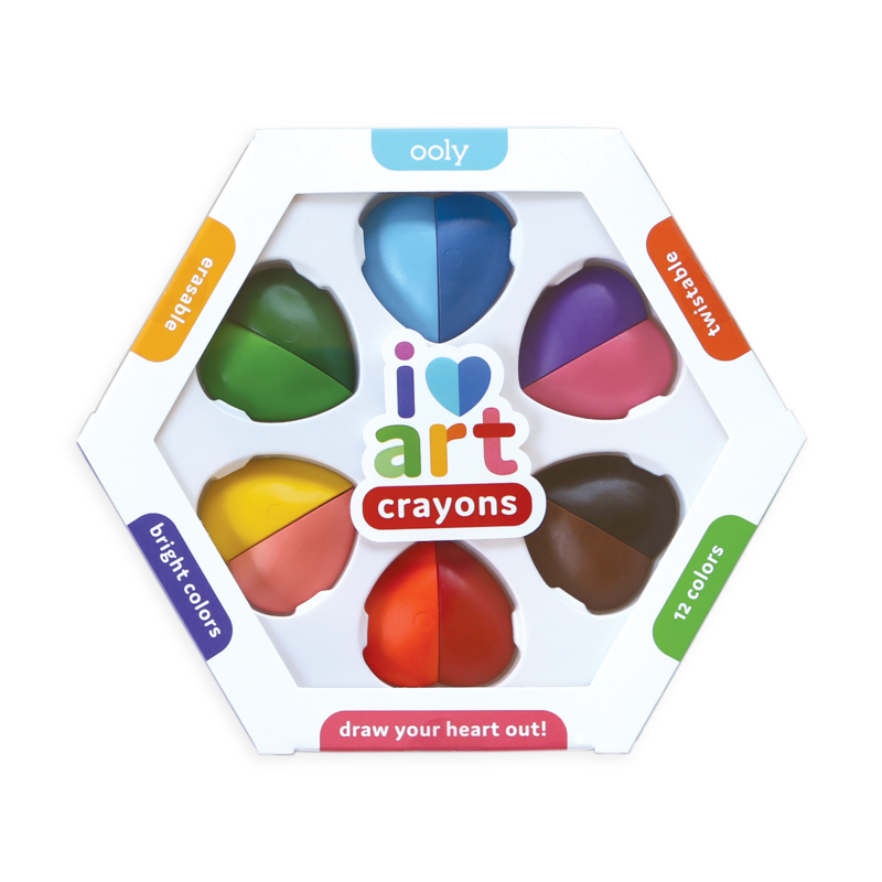 US stockist of Ooly's I Heart Erasable Crayons.  Six heart shaped crayons with different colors per piece.