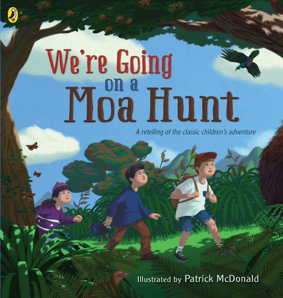 US stockist of New Zealand children's paperback book; We're Going On A Moa Hunt.  Written by Patrick McDonald.