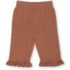 US stockist of Grown Clothing's organic knit cotton terracotta rose pants.  Features elastic waist with a rib frill hem and slightly cropped, loose leg.
