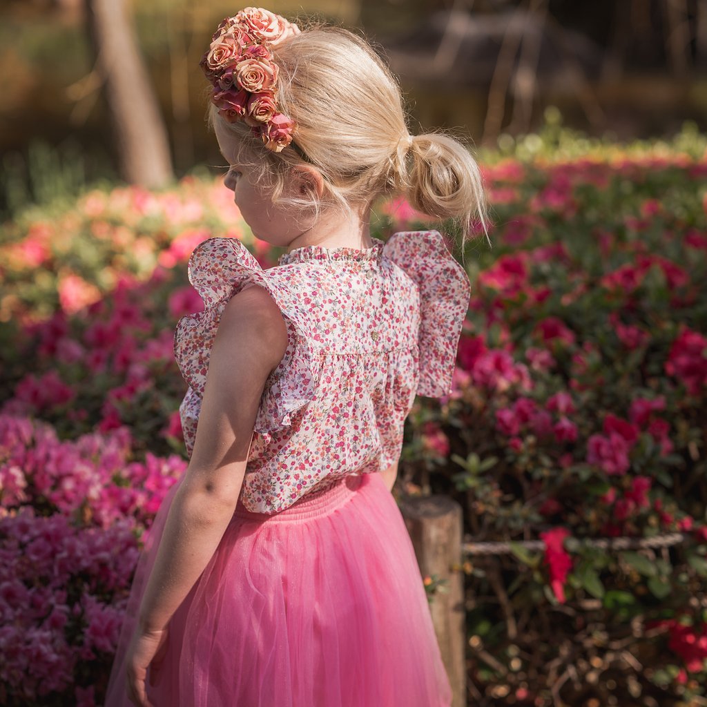 US Stockist of Aubrie Sakura Smock Top in Forget Me Not Floral