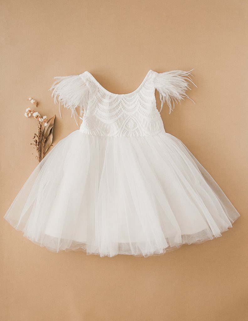 Kids White Cotton Silk Gown Dress - EVERWILLOW - 3446277