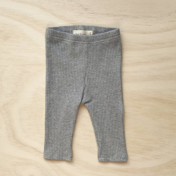 US stockist of Bel & Bow's gender neutral, grey marle ribbed cotton leggings