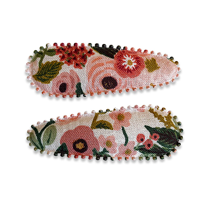 US stockist of Josie Joan's set of two Brooklyn floral snap clips.