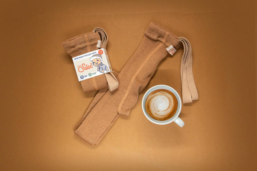 US stockist of Silly Silas' gender neutral, Wooly Footless tights in Cappuccino Brown.