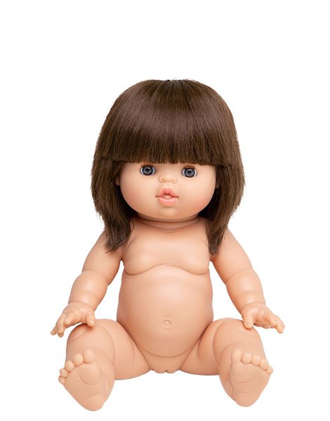 US stockist of Minikane's "Sleepy Chloe" girl doll.  Measures 13" in height and has moveable limbs.  Anatomically correct and features straight brown hair with bangs, white skin and blue eyes that close.