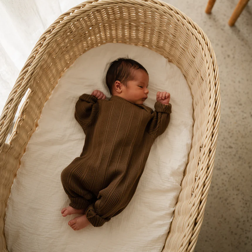 US stockist of Grown's gender neutral, organic ribbed jumpsuit in Espresso