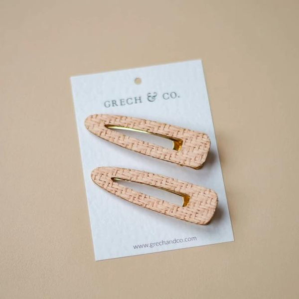 US stockist of Grech & Co 2Pc Woven Hair Clips in Pale Blush