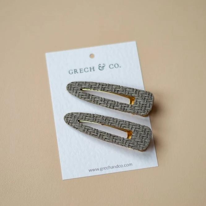US stockist of Grech & Co 2Pc Woven Hair Clips in Grey