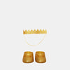 US stockist of Olli Ella's Dinkum Doll Gold Sparkle Set.  Features sparkly gold shoes and crown.