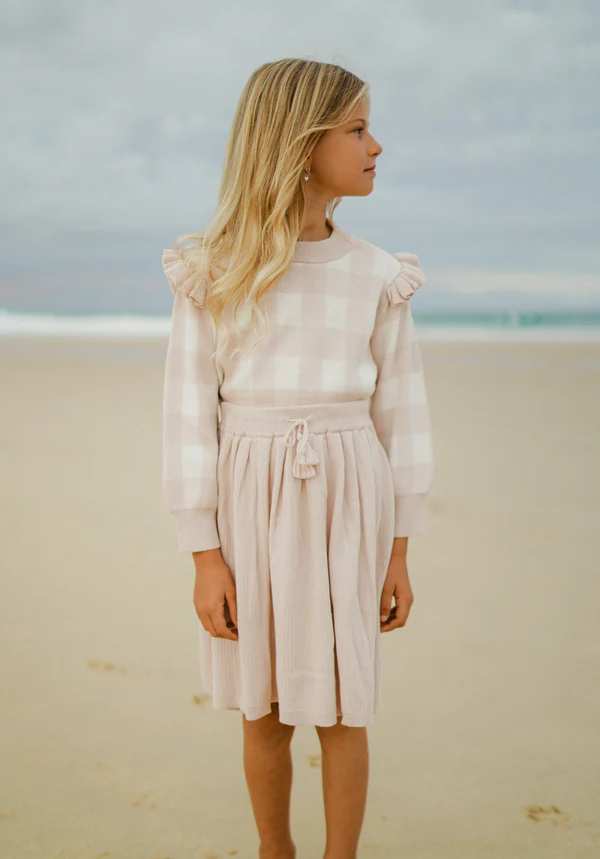 US stockist of Miann & Co's Texture Rib Knit Skirt in Ballet Pink