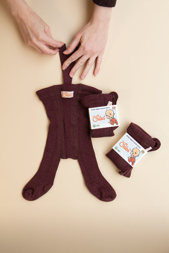 US stockist of Silly Silas' Fig Blend footed cotton tights.