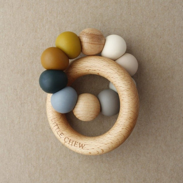 US stockist of Little Chew's gender neutral, Silicone and Wood Fila Ring Teether.