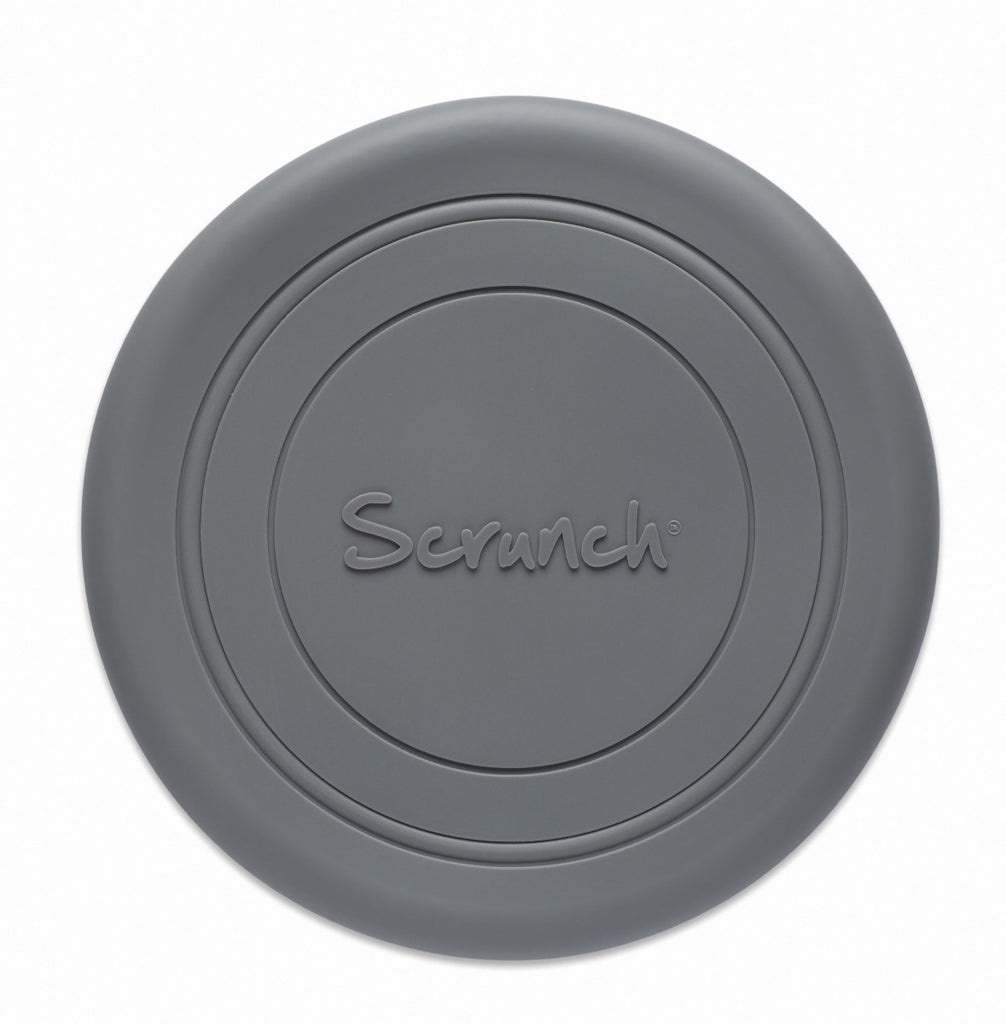 US stockist of Scrunch's recyclable Cool Grey Flyer.  Made from soft, non-toxic food grade silicone, this frisbee can be squished, squashed, folded and rolled without ever losing its shape.