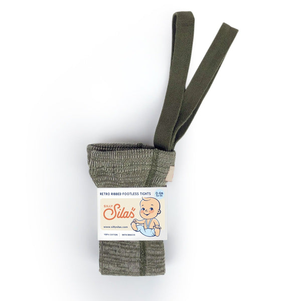 US stockist of Silly Silas' Cotton Footless tights in Creamy Olive.