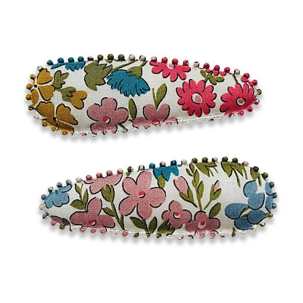 US stockist of Josie Joan's Freya hair clip set. Gorgeous white fabric with different colored flowers.