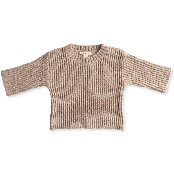 US stockist of Grown Clothing's gender neutral, Ecru  rib chunky knit sweater.  Features a drop shoulder and made from 100% cotton.