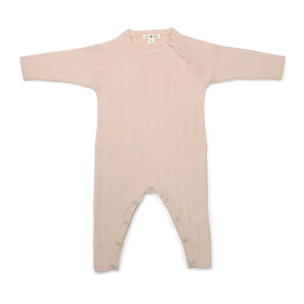 US stockist of Grown's  organic ribbed jumpsuit in Pink Salt
