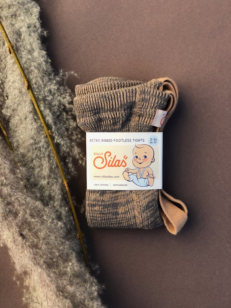 US stockist of Silly Silas' Cotton Footless tights in Charcoaly Brown.