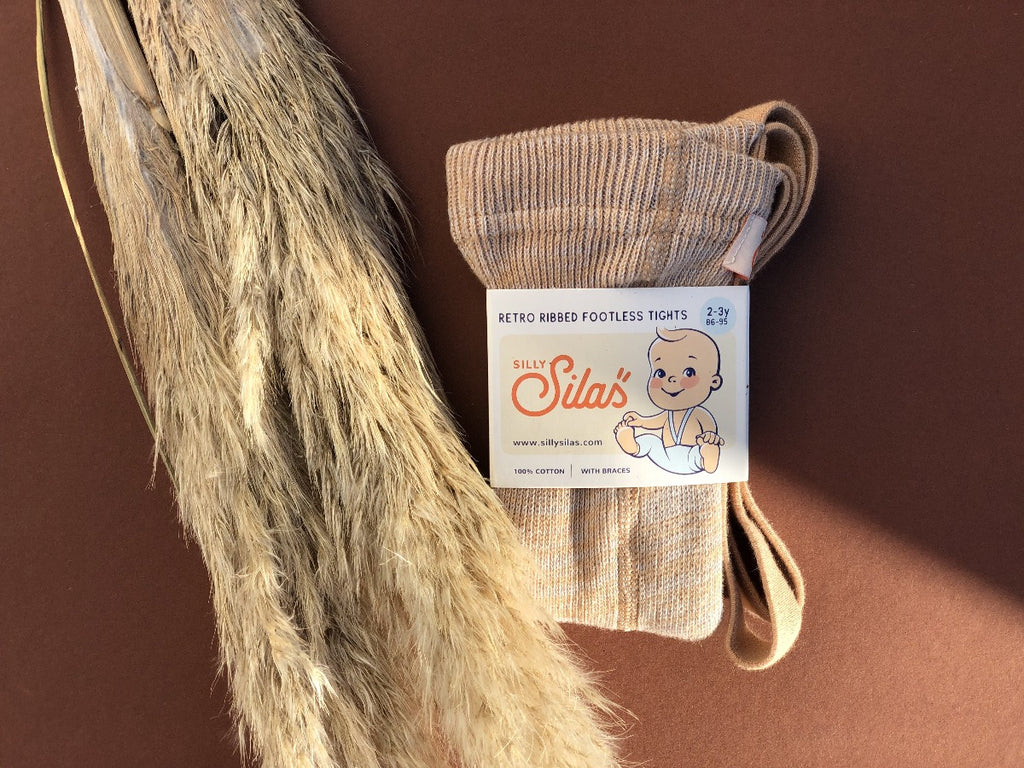 US stockist of Silly Silas' Cotton Footless tights in Silverly Brown.