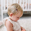US stockist of Josie Joan's set of two "Little Brooklyn" fabric snap baby hair clips.