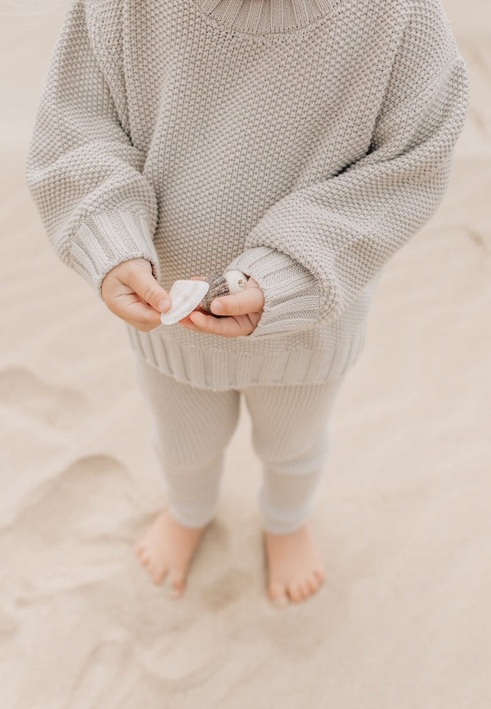 US stockist of Five O'Six's organic cotton, gender neutral chunky knit sweater in Moonbeam.