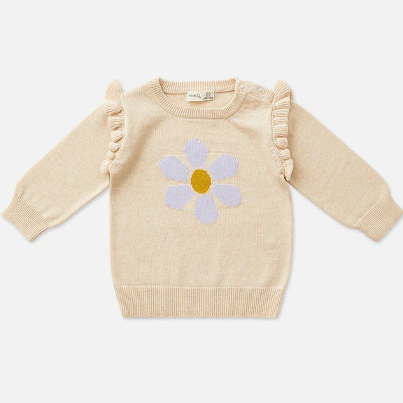 US stockist of Miann & Co's Knit Frill Baby Sweater - Lavender Daisy