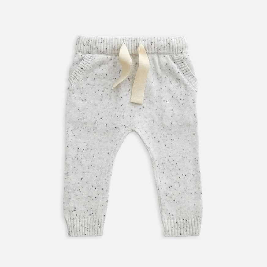 US stockist of Miann & Co's baby knit pants in speckled grey marle. Made from 100% cotton with elastic waist, functional drawstring and pockets.