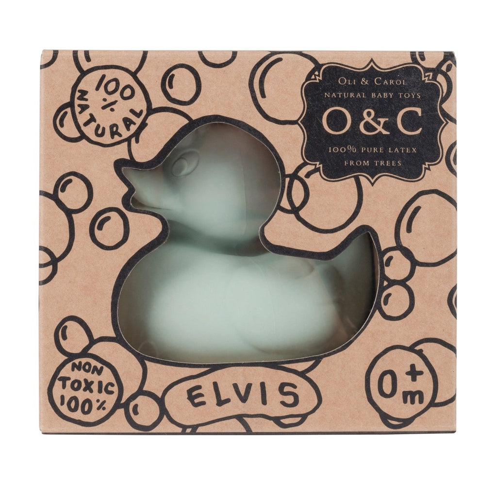 US stockist of Oli & Carol's mint Elvis the Duck bath toy.  No holes, so no mold.