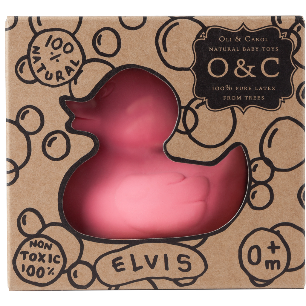US stockist of Oli & Carol's pink Elvis the Duck bath toy.  No holes, so no mold.
