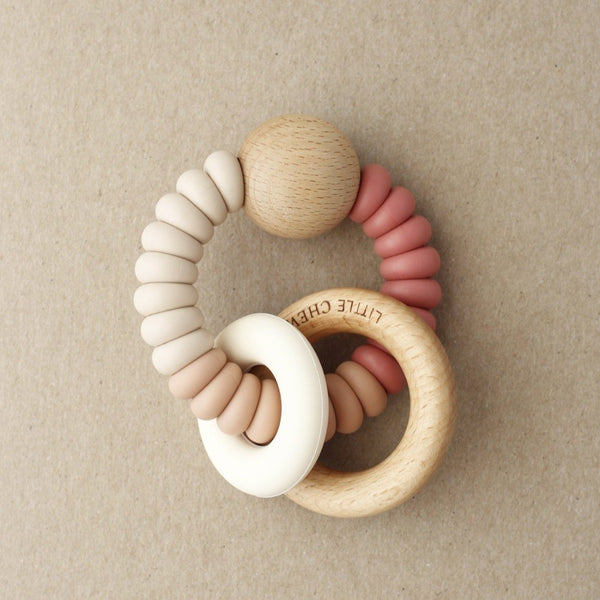 US stockist of Little Chew's Maroon wooden and silicone Dany rattle teether.