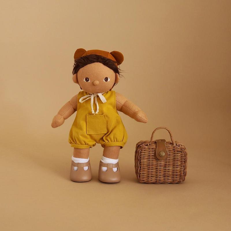 US stockist of Olli Ella's Mio Romper Set.  Contains yellow romper with front pocket and bear bonnet with ears.