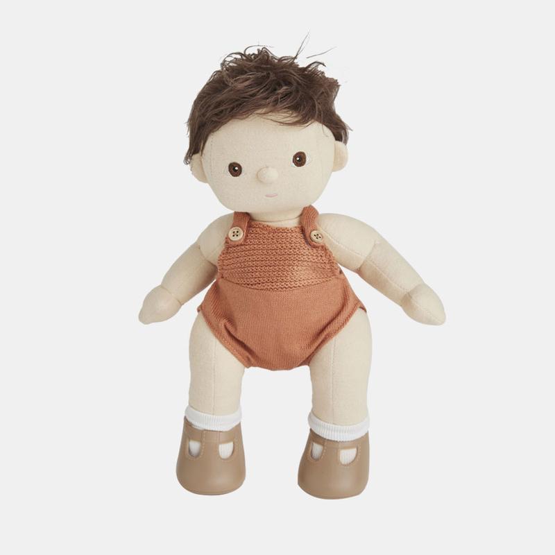 US stockist of gender neutral, brown haired, brown eyed Olli Ella peanut dinkum doll.  