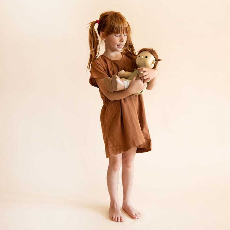 US stockist of gender neutral, red haired, green eyed Olli Ella pumpkin dinkum doll.  