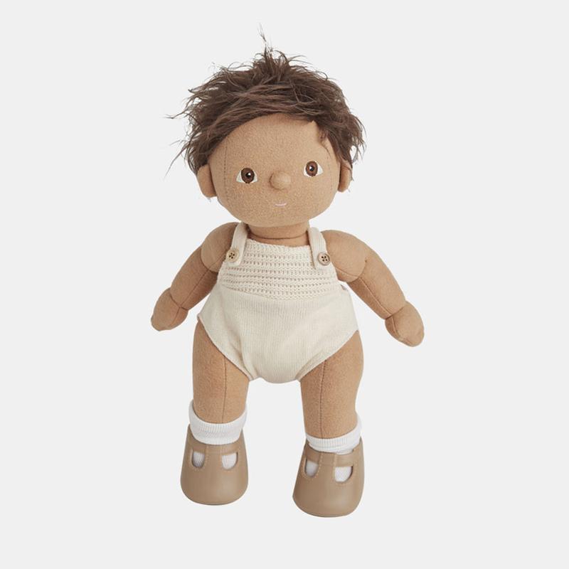US stockist of gender neutral, brown haired, brown eyed Olli Ella Sprout dinkum doll.  