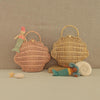 US stockist of Olli Ella's handwoven shell bag in rose. Made from rattan.