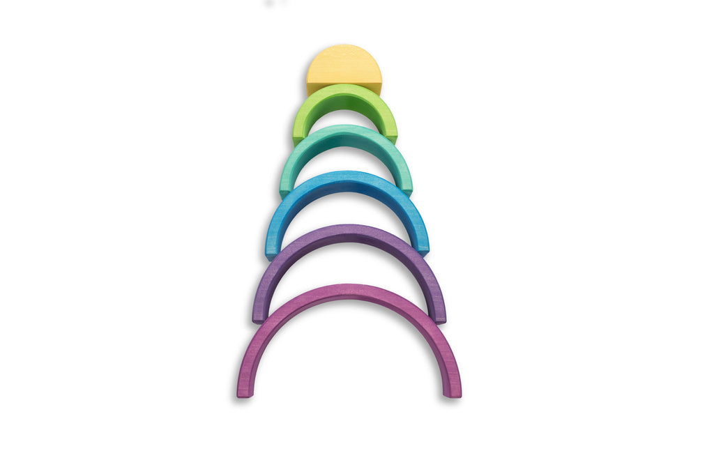 US stockist of Ocamora's 6pc Rainbow in purple. Handmade from sustainable Linden wood in shades of purple, green, blue and yellow.