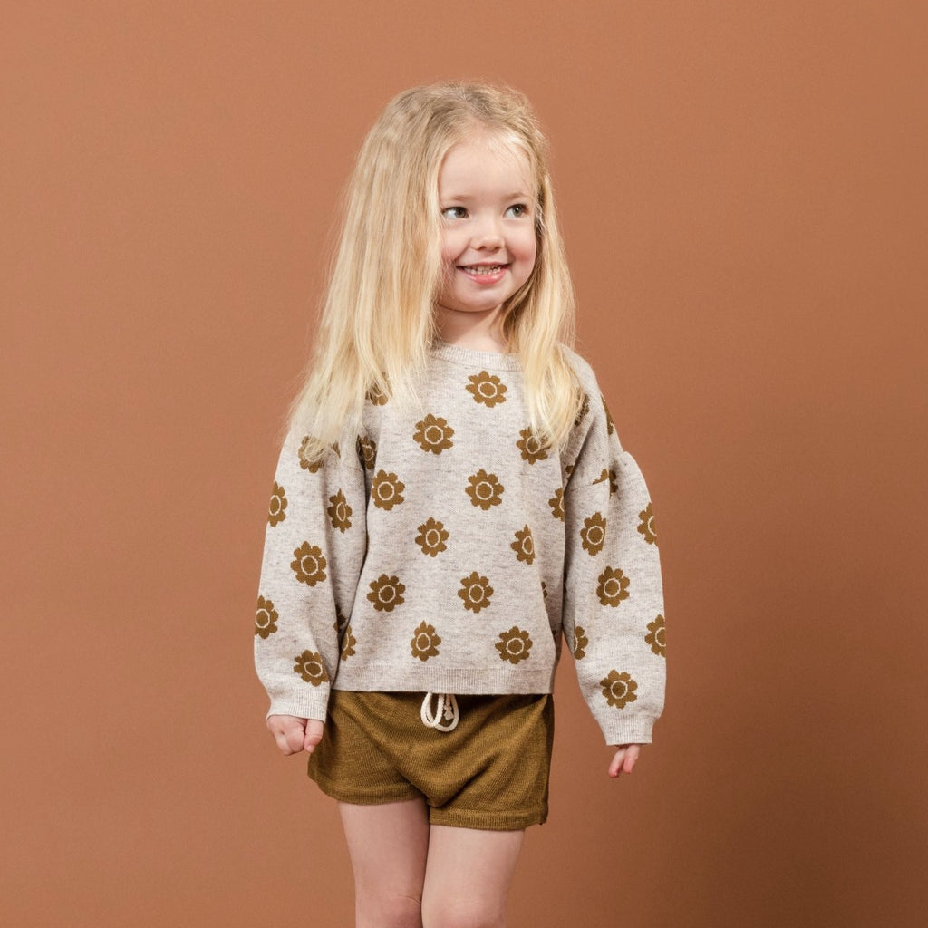 US stockist of Grown Clothing's organic cotton, Pansy sweater in Mocha Marle.