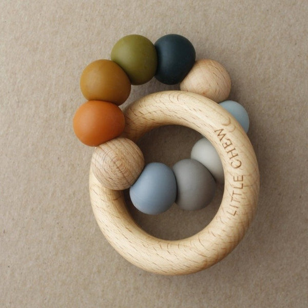 US stockist of Little Chew's gender neutral, Silicone and Wood Reto Ring Teether.