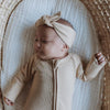 US stockist of Buck & Baa's organic cotton ribbed tie knot bow headband in Biscuit.