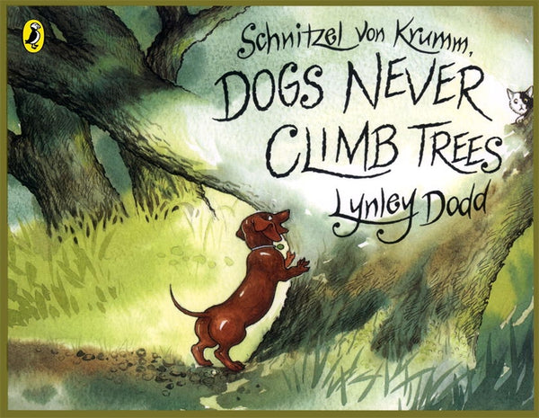 US stockist of Schnitzel Von Krumm, Dogs Never Climb Trees paperback book.  Written by New Zealand author; Lynley Dodd.