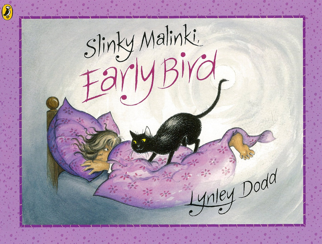 US stockist of Slinky Malinki, Early Bird paperback book.  Written by New Zealand author; Lynley Dodd.