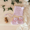 US stockist of Snuggle Hunny Kids pink merino wool bonnet and bootie set