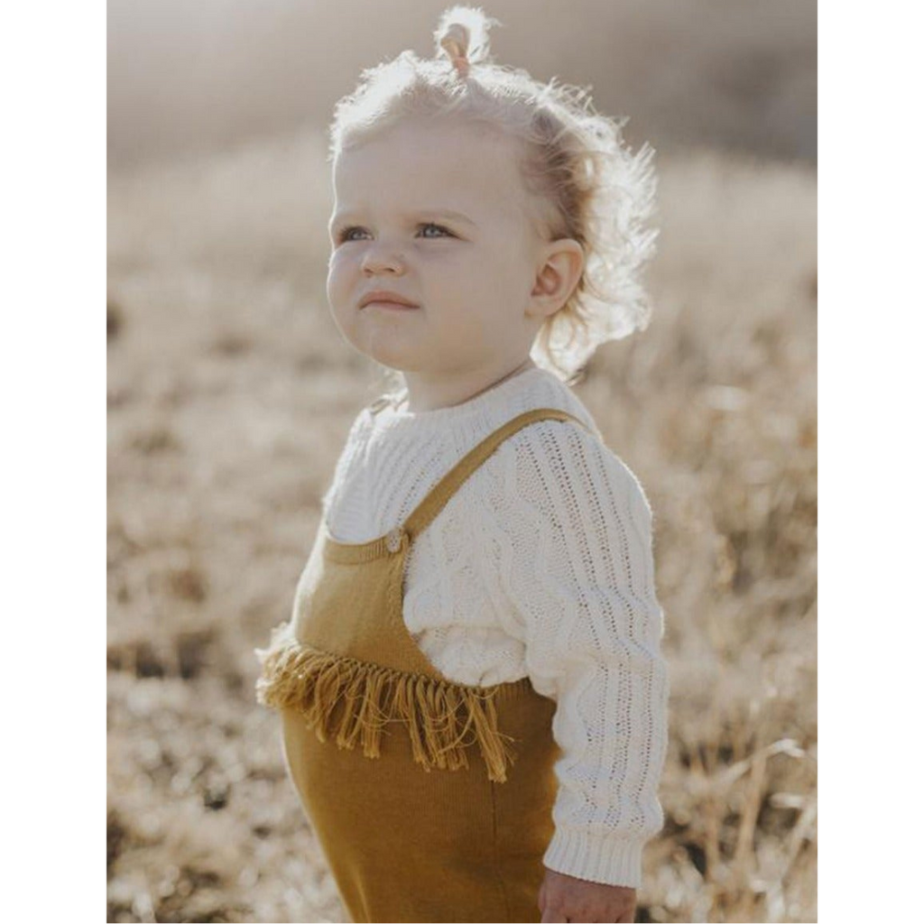 US stockist of Grown organic cotton harvest gold frill overalls