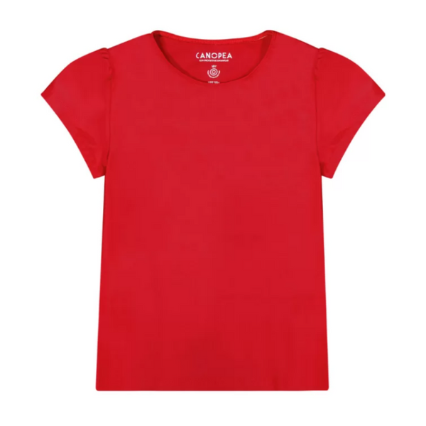 US stockist of Canopea's short balloon sleeve Kelly rash top in Pepper Red.