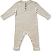 US stockist of Grown Clothing's gender neutral, organic cotton ribbed button jumpsuit in Milk.