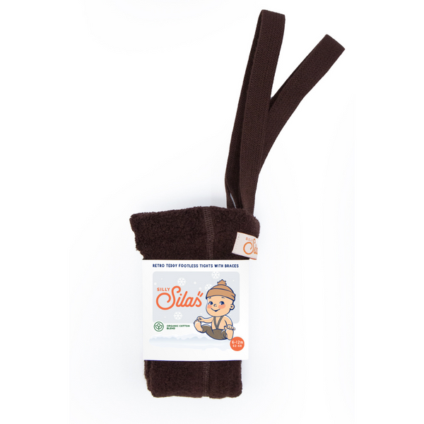 US stockist of Silly Silas' gender neutral, Teddy footless tights in Chocolate.