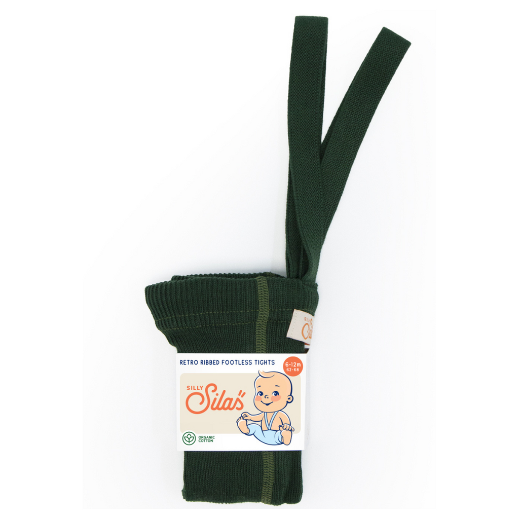 US stockist of Silly Silas' gender neutral, footless cotton tights in Dark Forest Green.